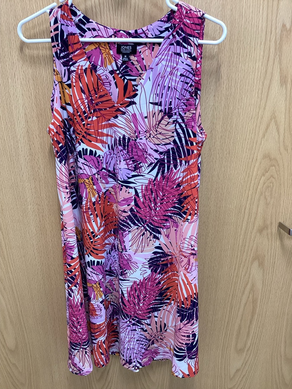 Jones New York Pink Tropical Print Sleeveless Dress